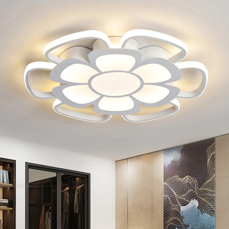 Plafonnier LED en forme de pétale en acrylique, plafonnier de style moderne pour salon, blanc Clearhalo
