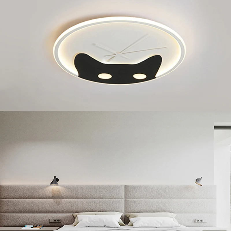 Plafonnier LED en forme de tête de chaton pour chambre d'enfant, en acrylique, en forme d'animal, en noir et blanc Clearhalo