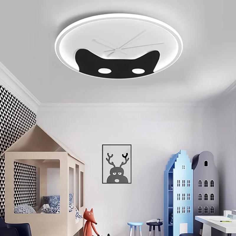 Plafonnier LED en forme de tête de chaton pour chambre d'enfant, en acrylique, en forme d'animal, en noir et blanc Clearhalo