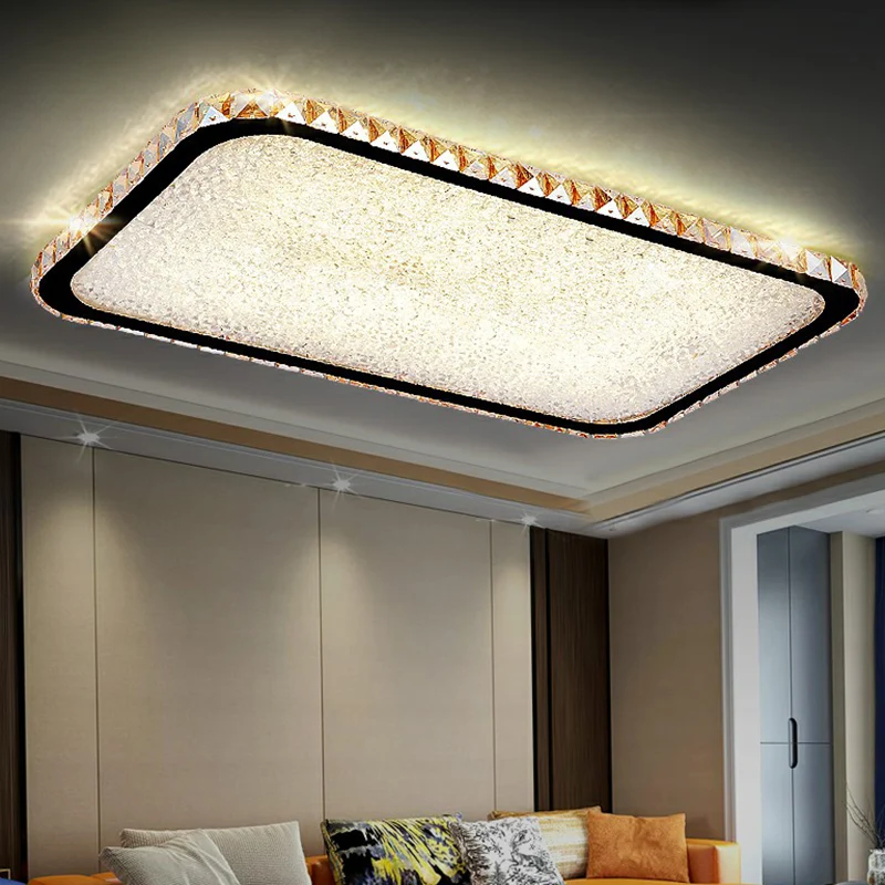Plafonnier LED géométrique à coins arrondis, simplicité opulente, cristal incrusté, plafonnier Clearhalo