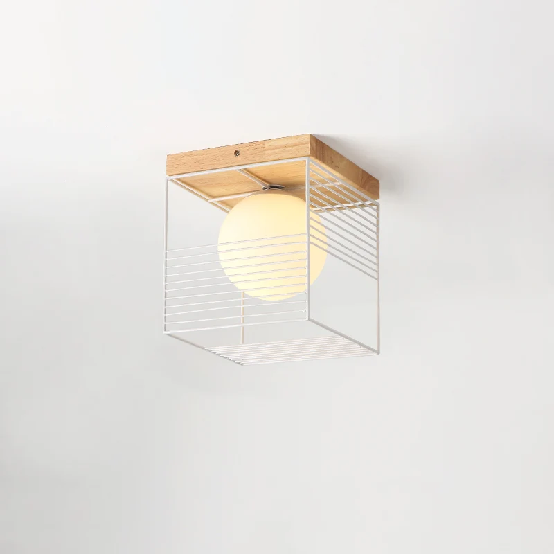 Plafonnier LED géométrique moderne en bois pour chambre à coucher avec abat-jour en acrylique, beige Clearhalo