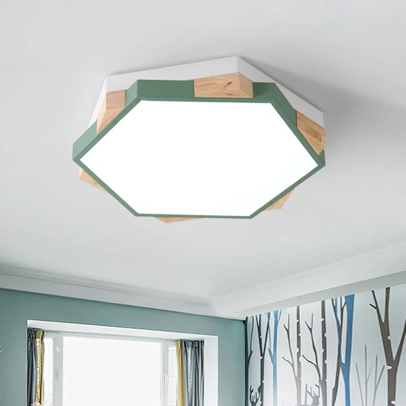 Plafonnier LED hexagonal en acrylique de Style Macaron, pour chambre à coucher, pour le soin des yeux, noir/bleu/vert/rose...