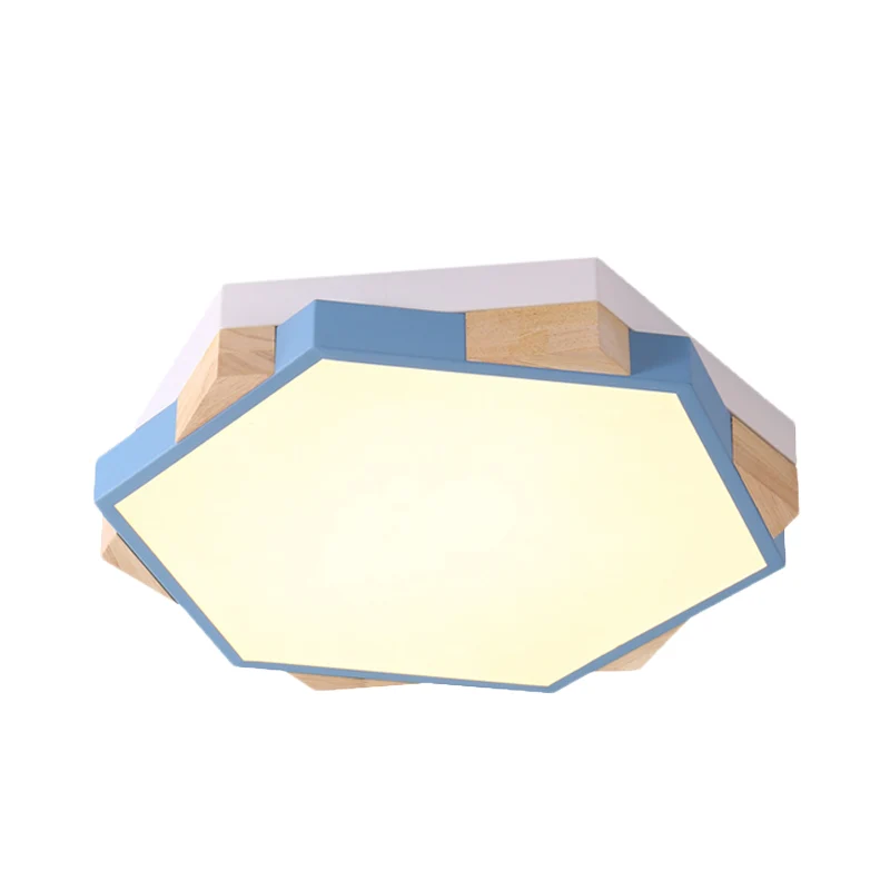 Plafonnier LED hexagonal en acrylique de Style Macaron, pour chambre à coucher, pour le soin des yeux, noir/bleu/vert/rose...