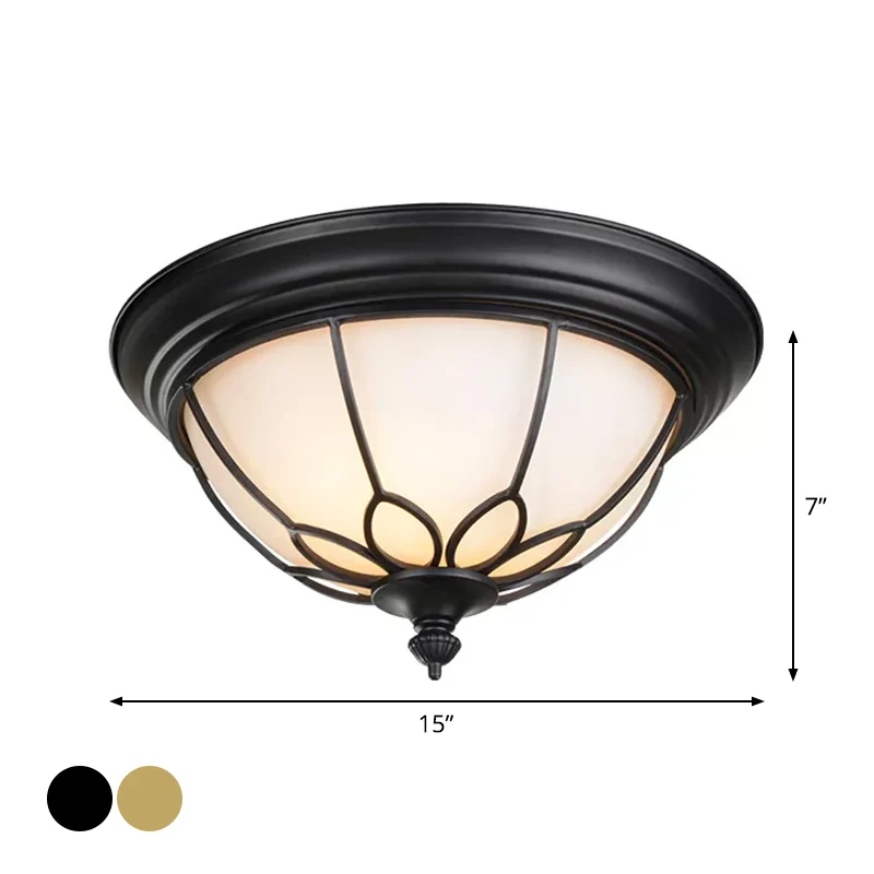 Plafonnier LED hémisphère rétro en verre givré opale, plafonnier avec protection de cage, noir/or, 6/7/8,5 pouces Clearhalo