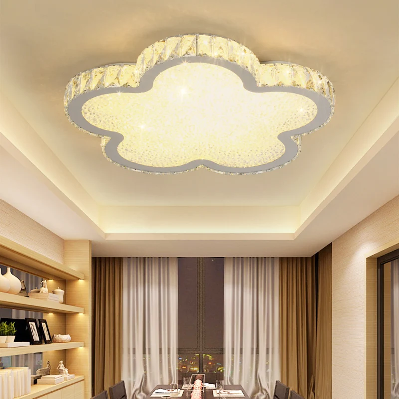 Plafonnier LED élégant en forme de fleur, en acrylique, avec cristal blanc, pour chambre à coucher Clearhalo