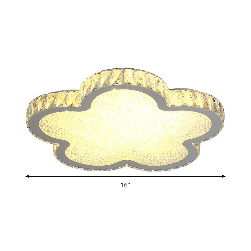 Plafonnier LED élégant en forme de fleur, en acrylique, avec cristal blanc, pour chambre à coucher Clearhalo