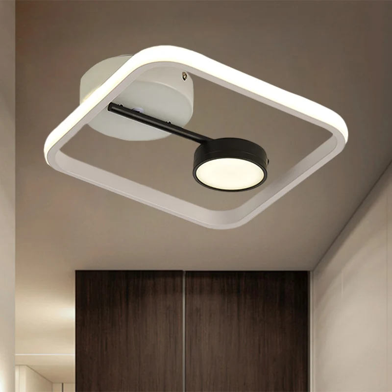 Plafonnier LED minimaliste avec abat-jour en métal, plafonnier carré noir et blanc/noir et or, lumière chaude/blanche Clea...
