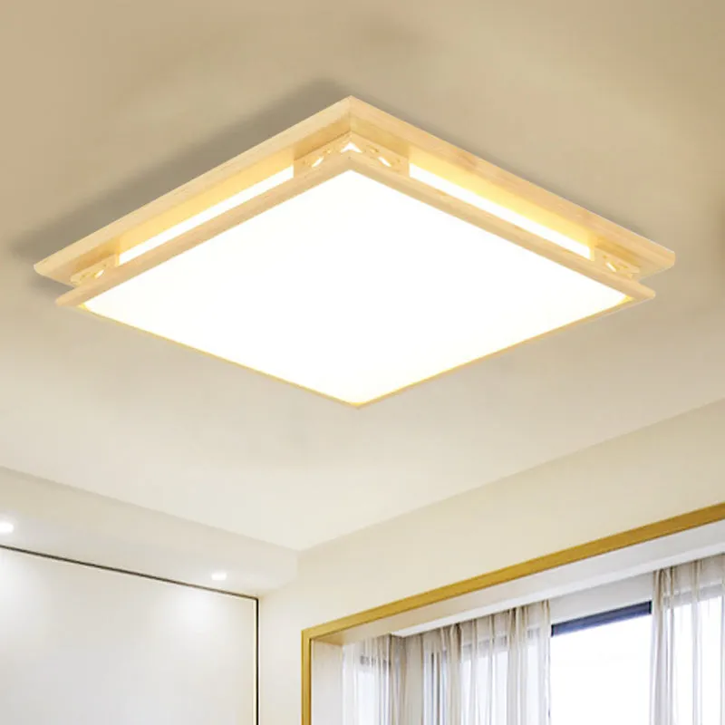 Plafonnier LED moderne avec abat-jour en acrylique et bois, lampe carrée à encastrer dans une lumière chaude/blanche, 18"/...