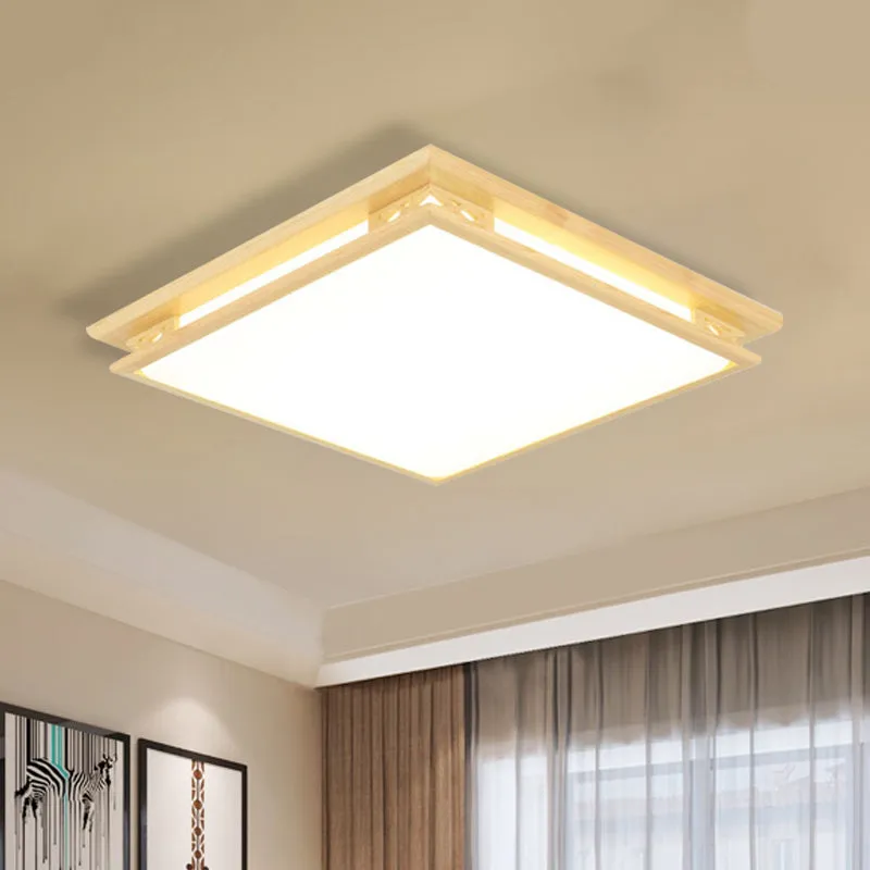 Plafonnier LED moderne avec abat-jour en acrylique et bois, lampe carrée à encastrer dans une lumière chaude/blanche, 18"/...