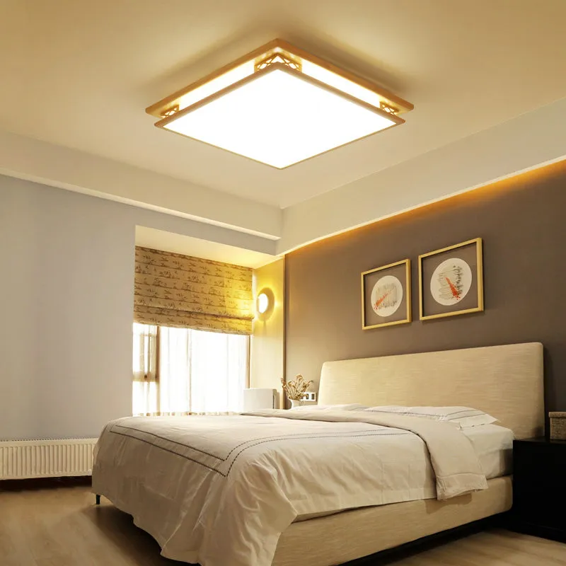 Plafonnier LED moderne avec abat-jour en acrylique et bois, lampe carrée à encastrer dans une lumière chaude/blanche, 18"/...