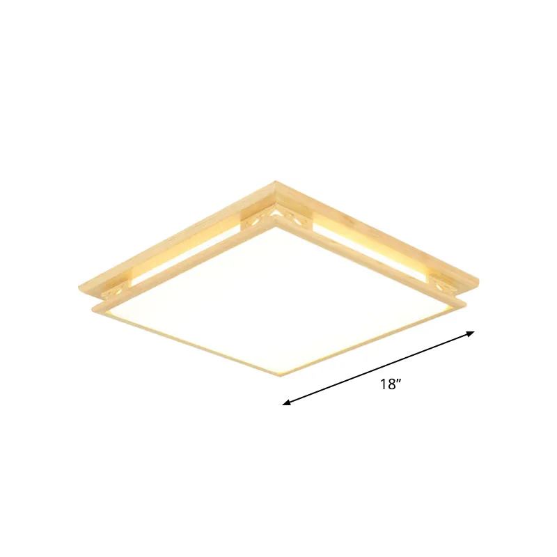 Plafonnier LED moderne avec abat-jour en acrylique et bois, lampe carrée à encastrer dans une lumière chaude/blanche, 18"/...