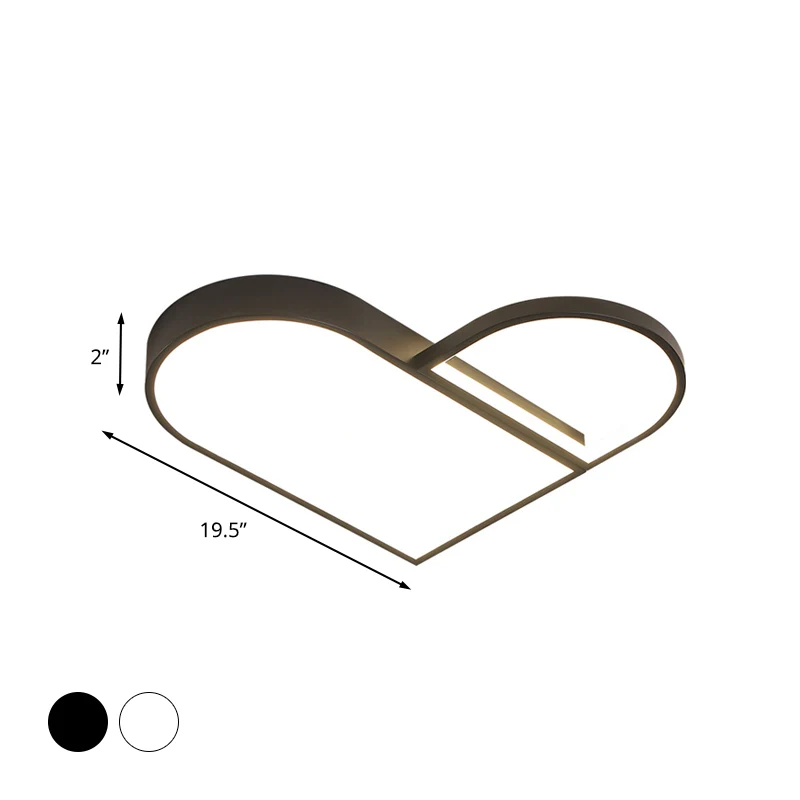 Plafonnier LED moderne blanc/noir pour chambre à coucher, avec abat-jour en métal en forme de cœur, largeur 19,5"/23,5" Cl...