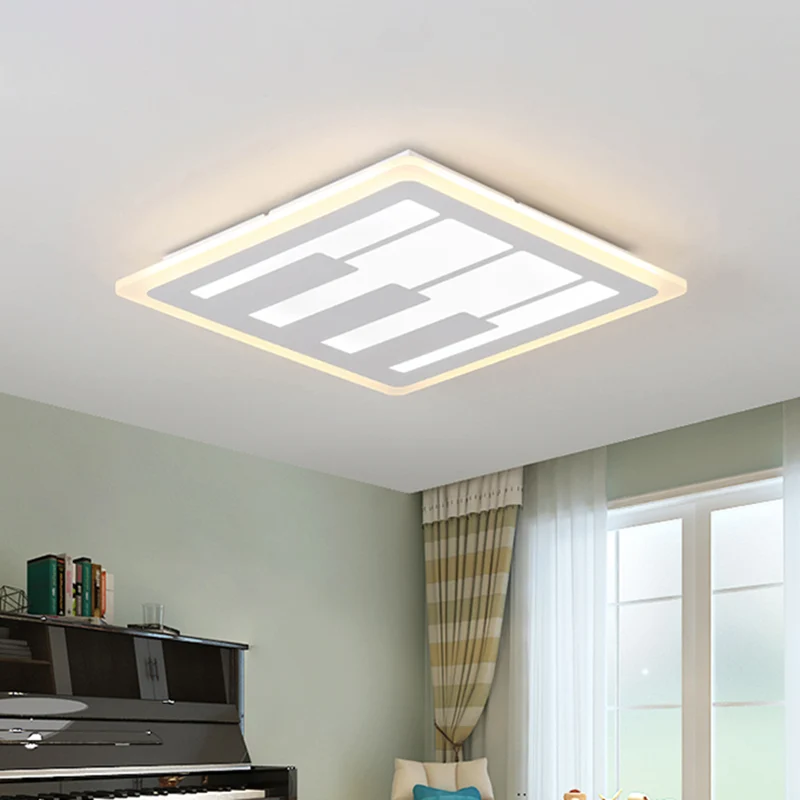 Plafonnier LED moderne à encastrer carré en acrylique, lumière blanche chaude/blanche avec motif de touches de piano Clear...
