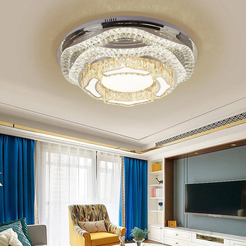 Plafonnier LED moderne en forme de dôme en cristal chromé pour salon avec motif étoile/gyroscope Clearhalo