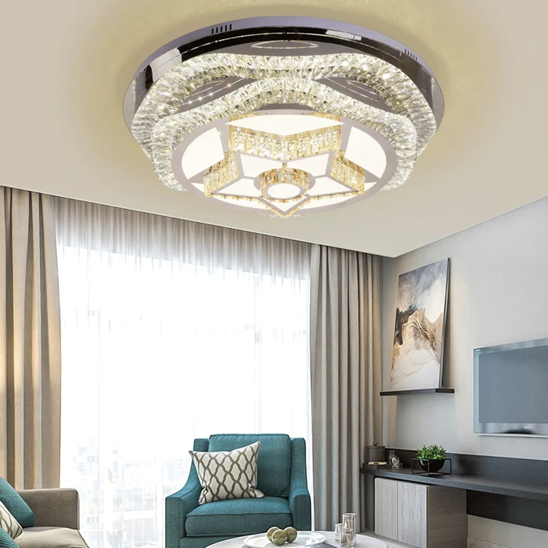 Plafonnier LED moderne en forme de dôme en cristal chromé pour salon avec motif étoile/gyroscope Clearhalo