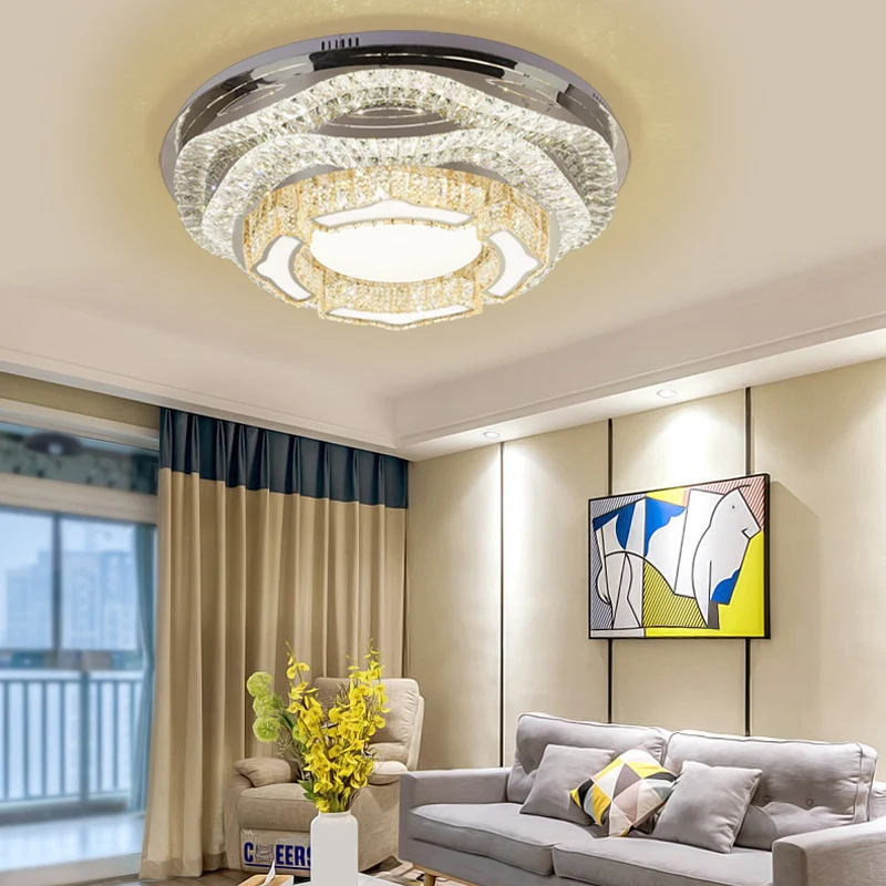 Plafonnier LED moderne en forme de dôme en cristal chromé pour salon avec motif étoile/gyroscope Clearhalo