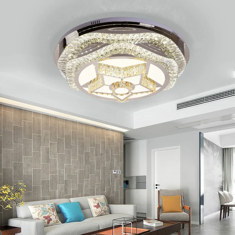 Plafonnier LED moderne en forme de dôme en cristal chromé pour salon avec motif étoile/gyroscope Clearhalo