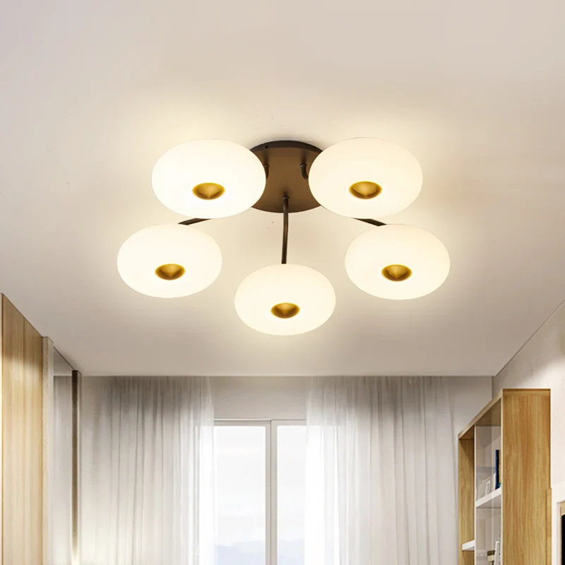 Plafonnier LED moderne et élégant en forme de beignet, semi-monté, en acrylique, pour salon, noir et blanc Clearhalo