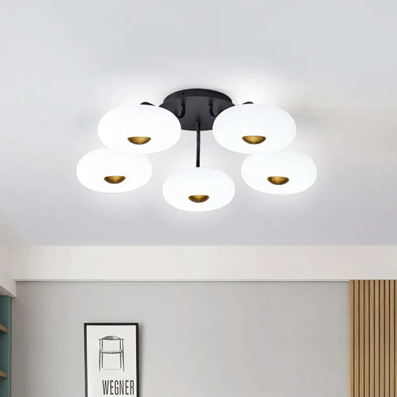 Plafonnier LED moderne et élégant en forme de beignet, semi-monté, en acrylique, pour salon, noir et blanc Clearhalo