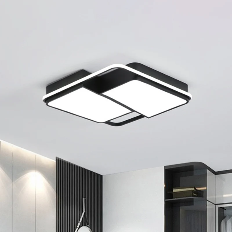 Plafonnier LED moderniste en acrylique à encastrer carré/rectangulaire divisé en noir avec/sans télécommande Clearhalo