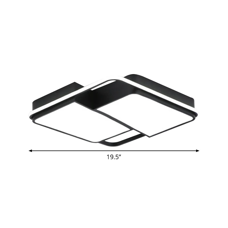 Plafonnier LED moderniste en acrylique à encastrer carré/rectangulaire divisé en noir avec/sans télécommande Clearhalo