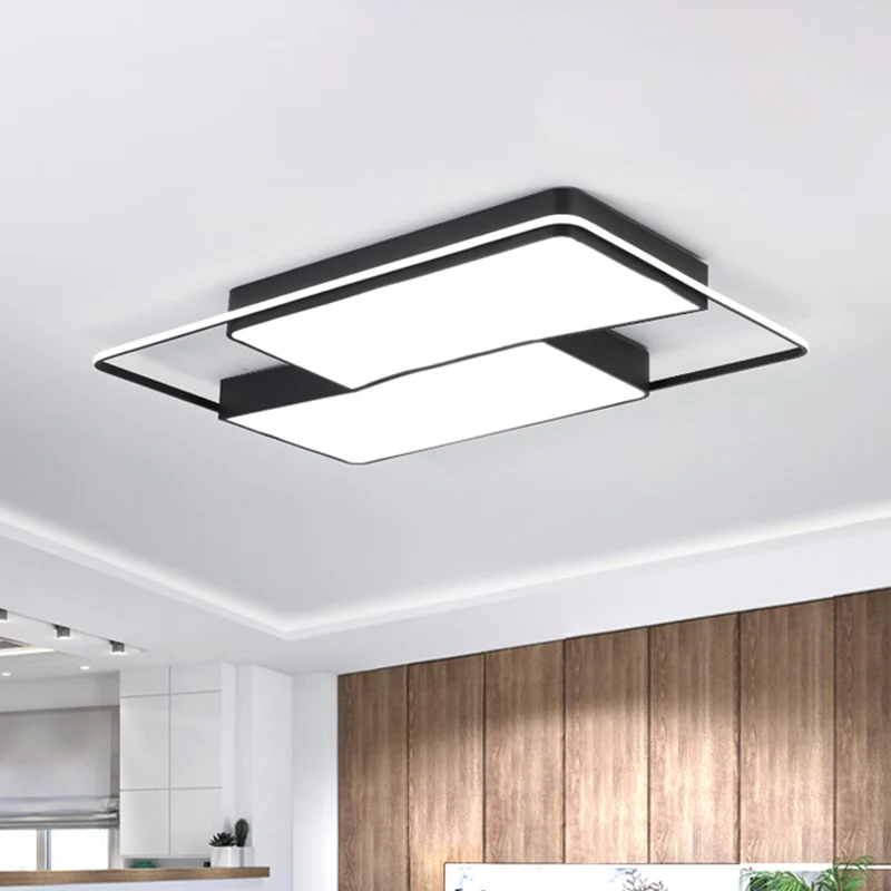 Plafonnier LED moderniste en acrylique à encastrer carré/rectangulaire divisé en noir avec/sans télécommande Clearhalo