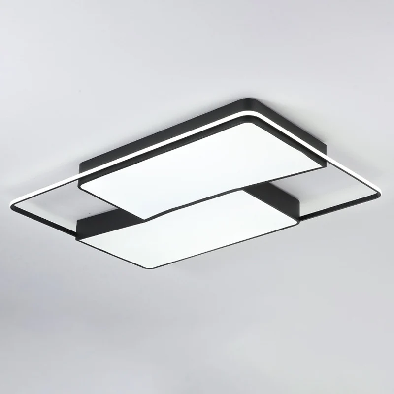 Plafonnier LED moderniste en acrylique à encastrer carré/rectangulaire divisé en noir avec/sans télécommande Clearhalo