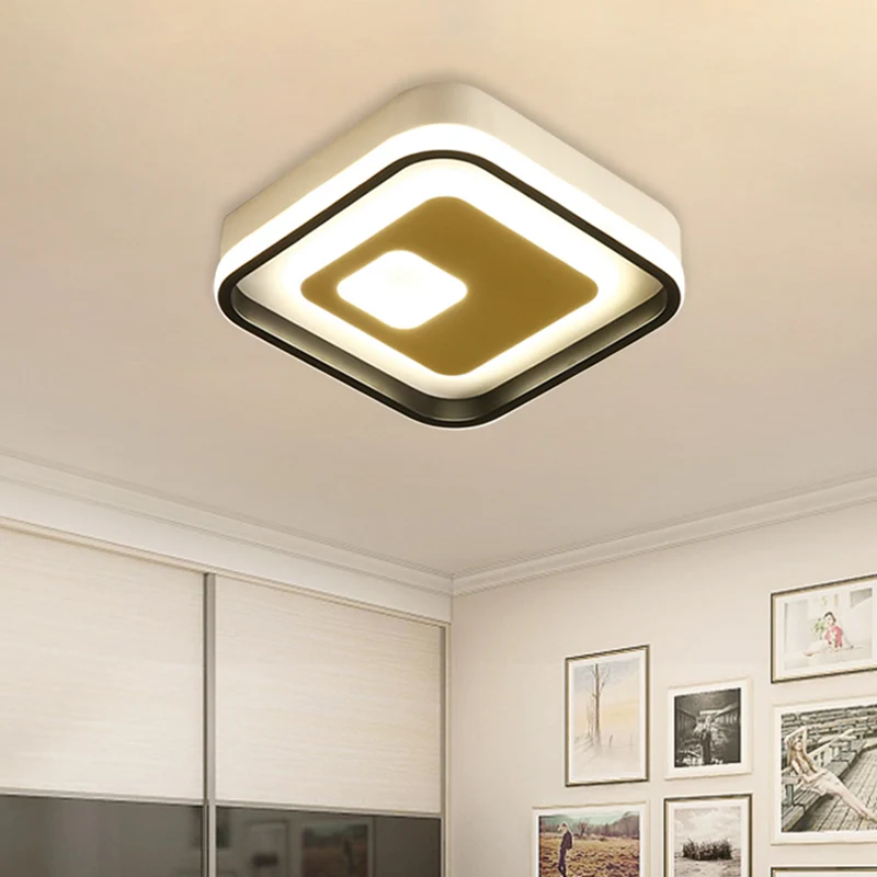 Plafonnier LED moderniste noir et blanc avec abat-jour rond/carré en acrylique pour couloir Clearhalo
