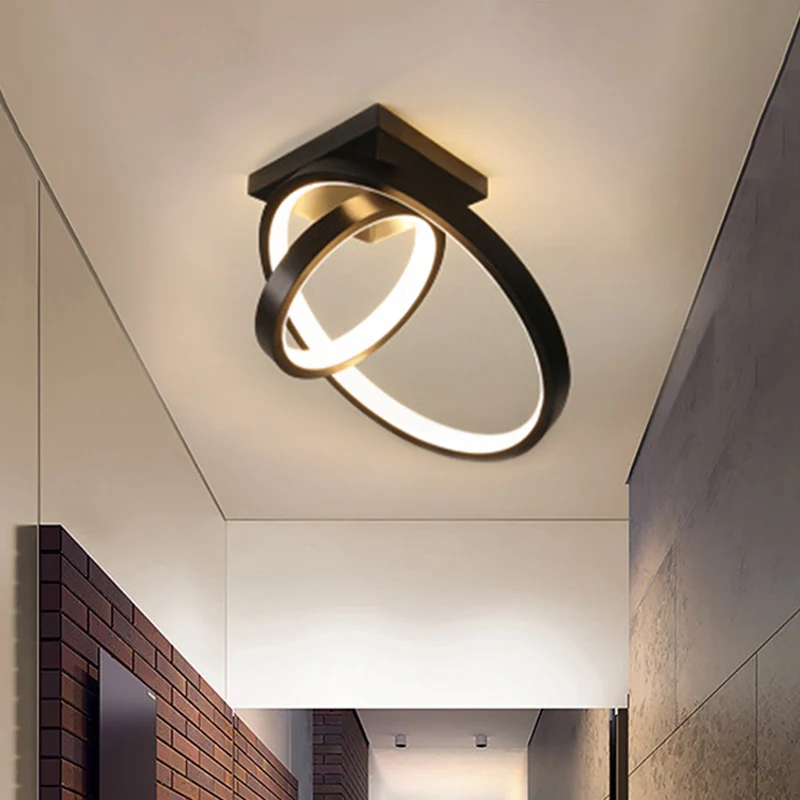 Plafonnier LED en métal à double anneau blanc/noir, lumière blanche/chaude pour couloir Clearhalo