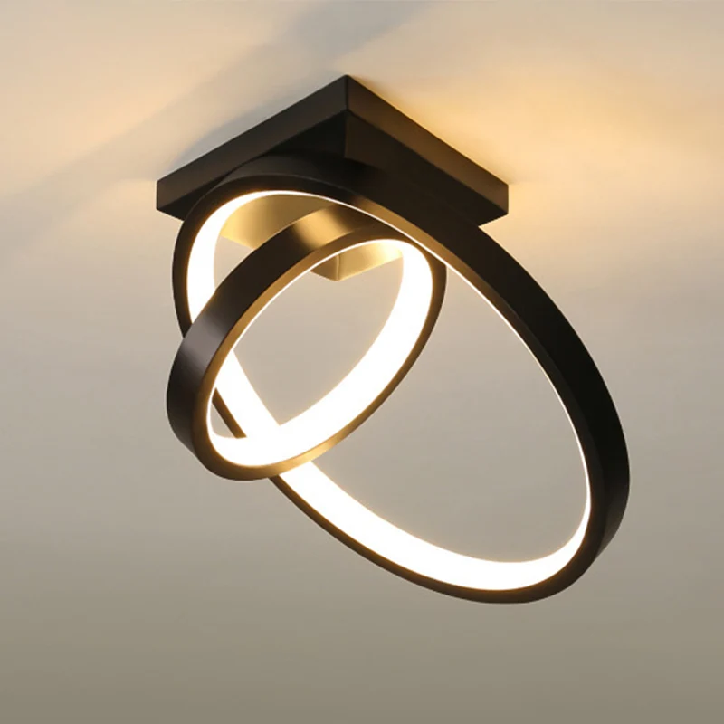 Plafonnier LED en métal à double anneau blanc/noir, lumière blanche/chaude pour couloir Clearhalo