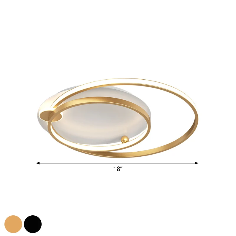 Plafonnier LED en métal à double cerceau modernisme, noir/or, lumière chaude/blanche, 18"/21,5" de largeur Clearhalo