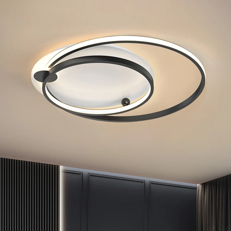 Plafonnier LED en métal à double cerceau modernisme, noir/or, lumière chaude/blanche, 18"/21,5" de largeur Clearhalo