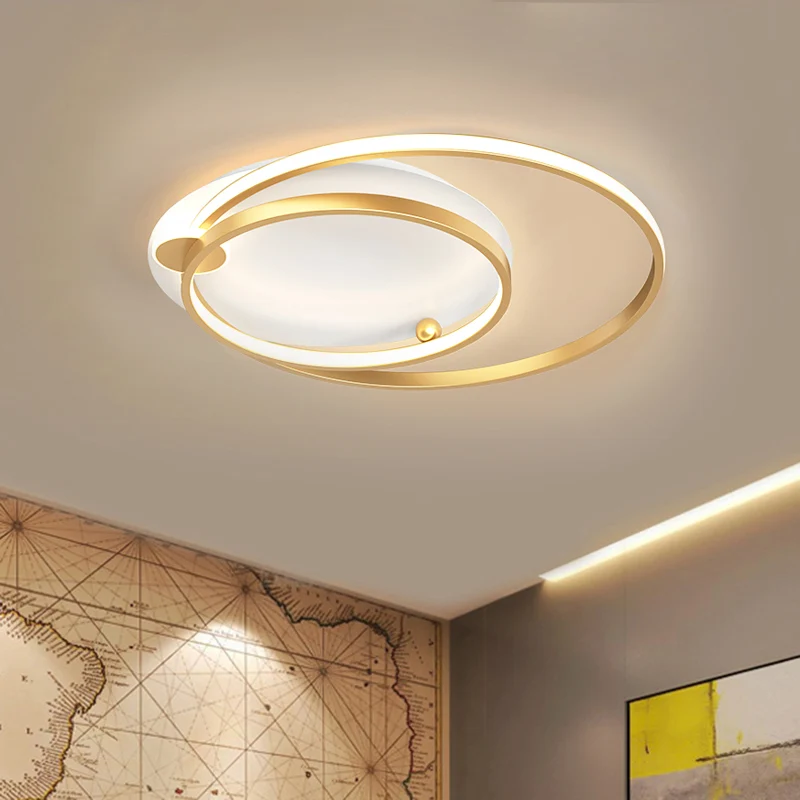Plafonnier LED en métal à double cerceau modernisme, noir/or, lumière chaude/blanche, 18"/21,5" de largeur Clearhalo