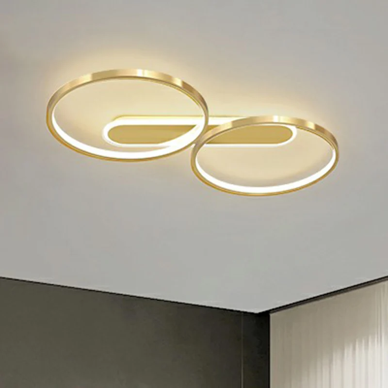 Plafonnier LED en métal à montage encastré, cercle doré, minimalisme, pour chambre à coucher Clearhalo