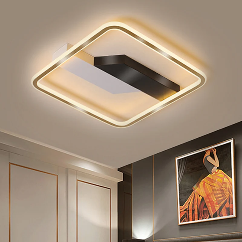 Plafonnier LED métallique contemporain à montage encastré carré et barre, lumière blanche chaude/blanche, largeur 18"/21,5...