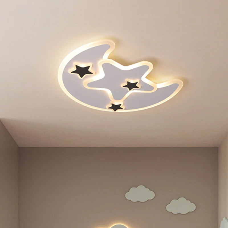 Plafonnier LED noir en forme de lune et d'étoile, luminaire de plafond contemporain en acrylique pour chambre d'enfant, lu...