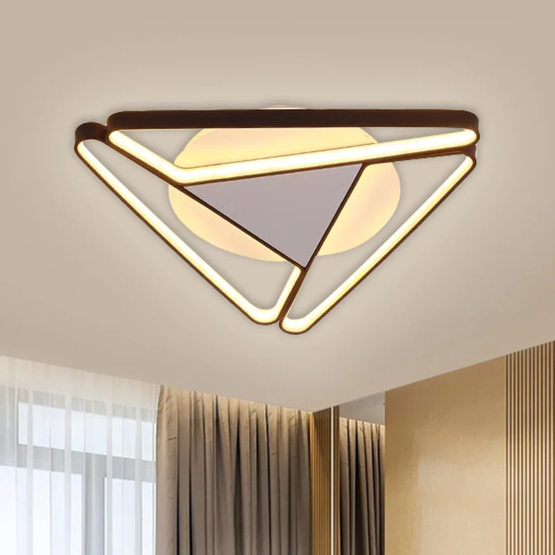 Plafonnier LED nordique avec abat-jour en acrylique noir/blanc, support triangulaire en forme de c, lumière chaude/blanche...