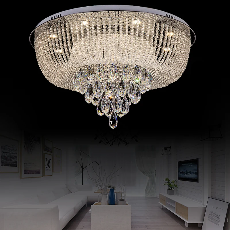 Plafonnier LED en perles de cristal transparent, avec abat-jour rond, moderne, transparent, pour chambre à coucher Clearhalo