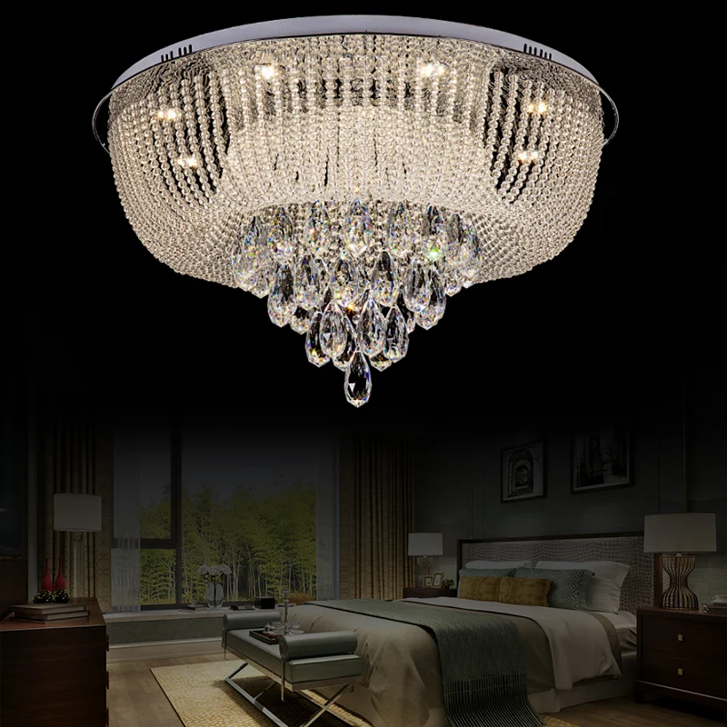 Plafonnier LED en perles de cristal transparent, avec abat-jour rond, moderne, transparent, pour chambre à coucher Clearhalo