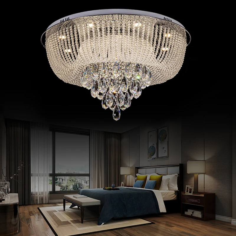 Plafonnier LED en perles de cristal transparent, avec abat-jour rond, moderne, transparent, pour chambre à coucher Clearhalo
