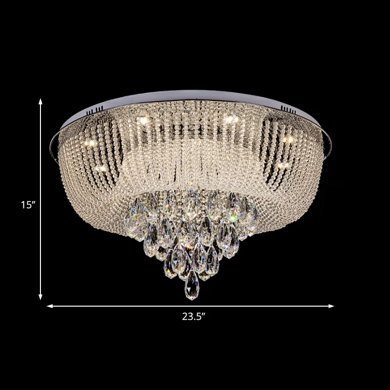 Plafonnier LED en perles de cristal transparent, avec abat-jour rond, moderne, transparent, pour chambre à coucher Clearhalo