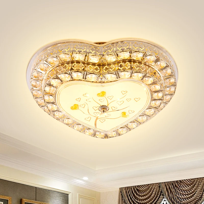 Plafonnier LED pour chambre à coucher, plafonnier moderne doré avec cœur aimant, abat-jour en cristal clair Clearhalo