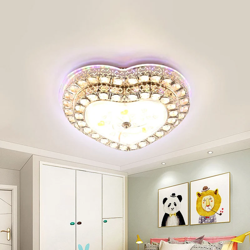 Plafonnier LED pour chambre à coucher, plafonnier moderne doré avec cœur aimant, abat-jour en cristal clair Clearhalo