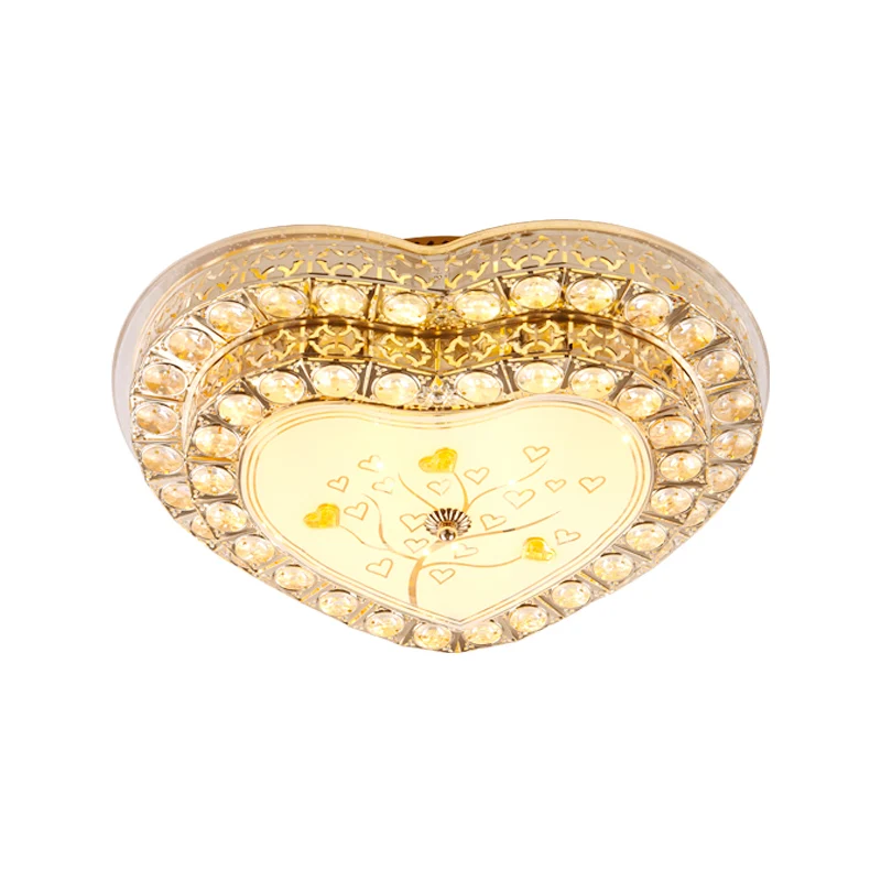 Plafonnier LED pour chambre à coucher, plafonnier moderne doré avec cœur aimant, abat-jour en cristal clair Clearhalo