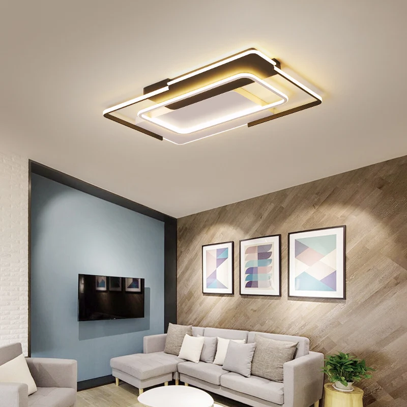 Plafonnier LED rectangulaire en acrylique modernisme, 35.5/43 pouces de large, luminaire de plafond pour salon, lumière bl...