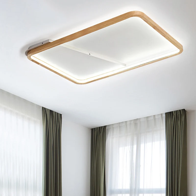 Plafonnier LED rectangulaire en bois Simple, 13/17/21 pouces de large, 1 lumière, pour la maison Clearhalo