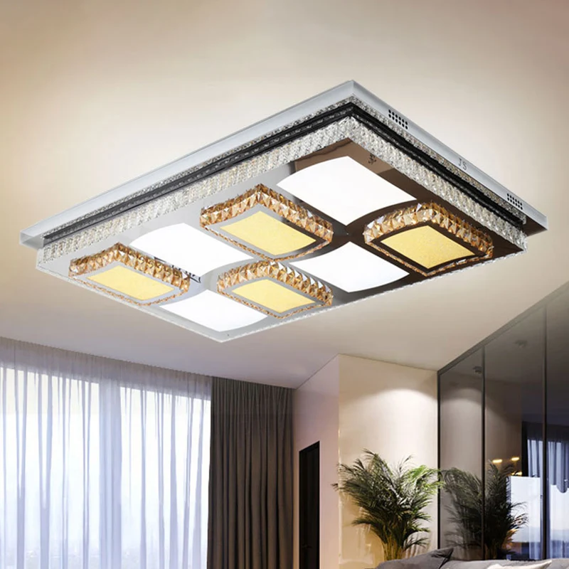 Plafonnier LED rectangulaire en cristal clair Simple, éclairage de plafond avec conception en bloc pour salon Clearhalo