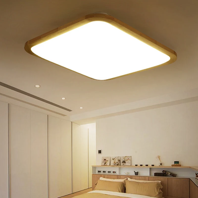 Plafonnier LED rectangulaire/carré nordique en acrylique, plafonnier de couloir avec coin arrondi en bois, largeur 14/23/3...