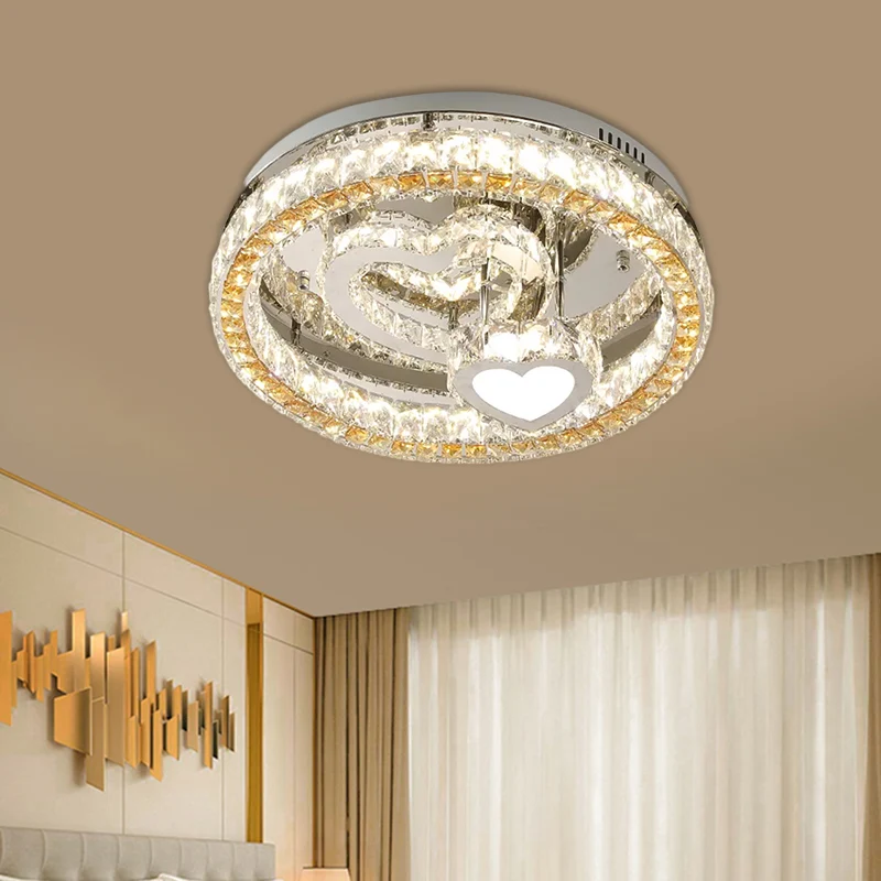 Plafonnier LED rond en acier inoxydable avec blocs de cristal transparent, semi-encastré moderne avec motif cœur, 45,7 cm/...