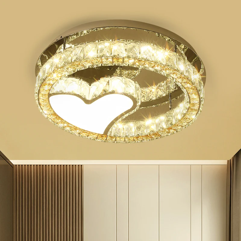 Plafonnier LED rond en acier inoxydable avec blocs de cristal transparent, semi-encastré moderne avec motif cœur, 45,7 cm/...